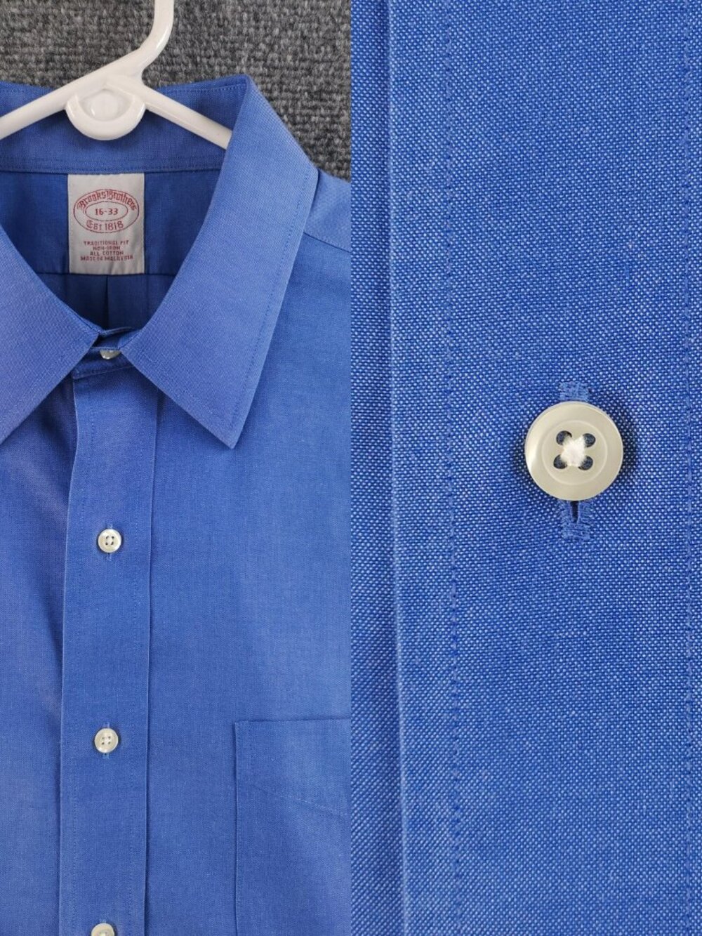 Brooks Brothers Non-Iron Cotton 16 33 Traditional Blue Business Button Up Solid